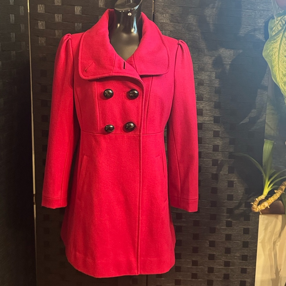 Guess Wool Blend Peacoat Wool Blend Sz M Fuchsia